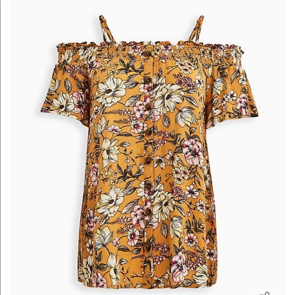 NWT Torrid 3x Yellow Floral Cold Shoulder Blouse!! - Picture 6 of 6